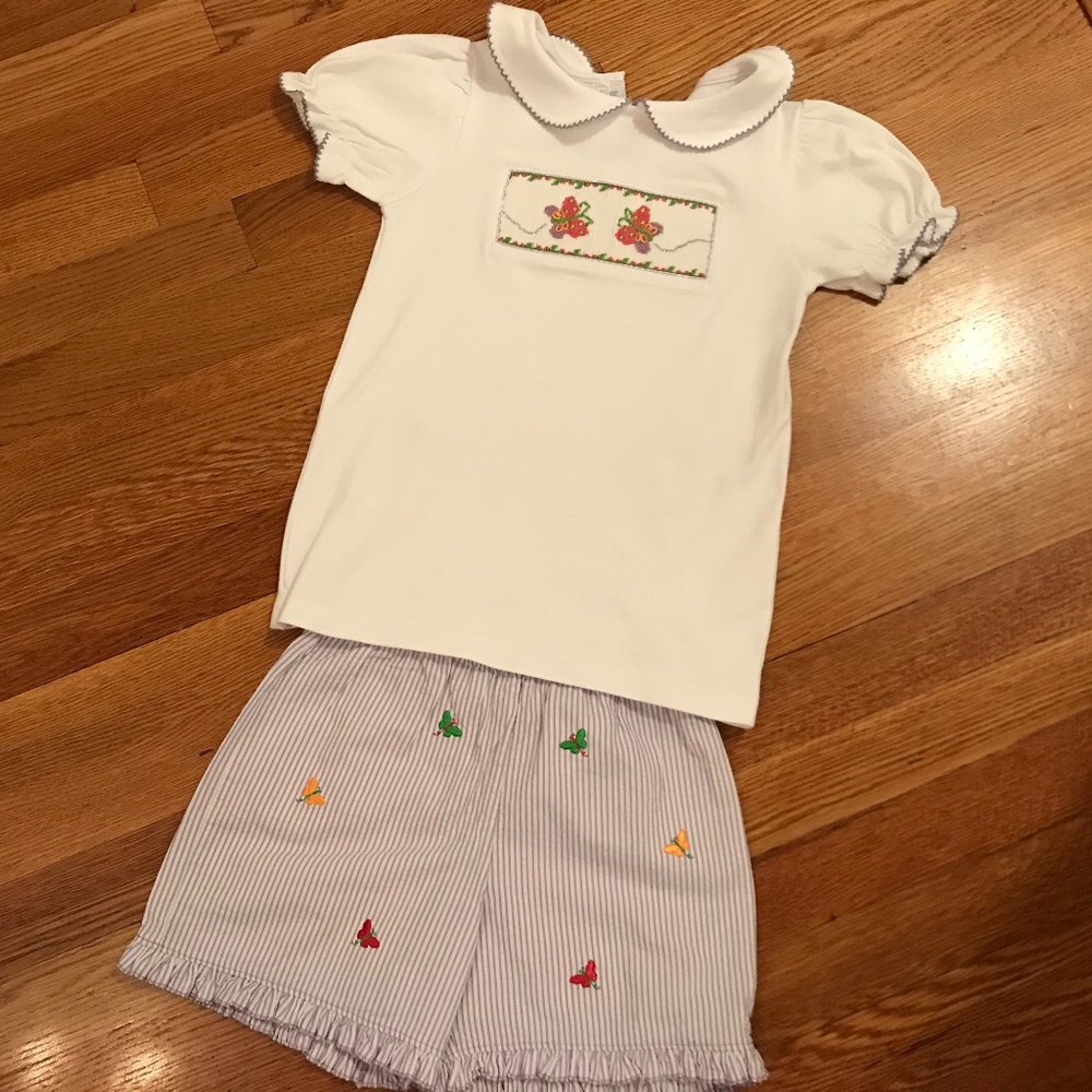 Smocked Butterfly Top and Shorts  Size 6